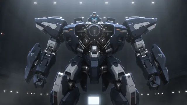 Mecha powering up under the lights