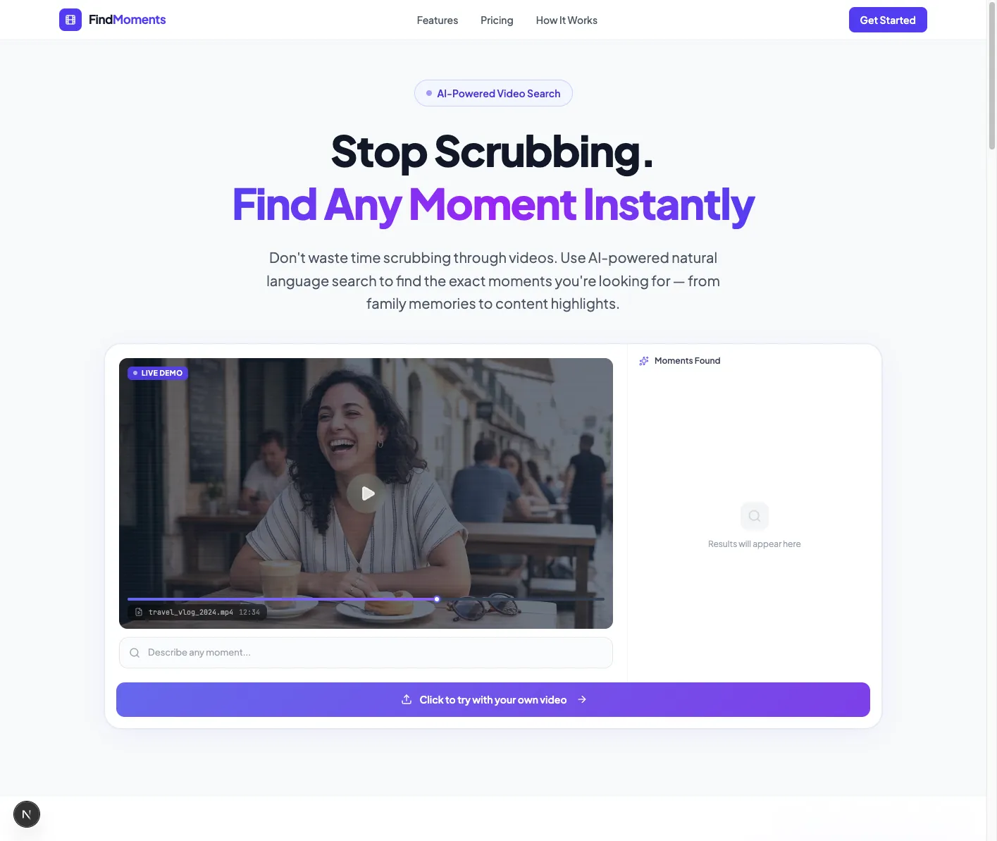 SearchByVideo upload interface — drag and drop any video file